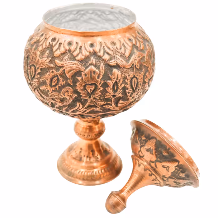 ست 3 تکه شکلات خوری و گلدان قلمزنی مدل سیاه قلم