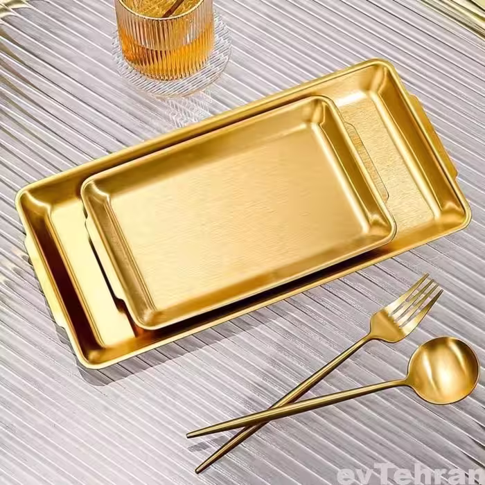 سینی استیل طلایی مستطیل دو سایز