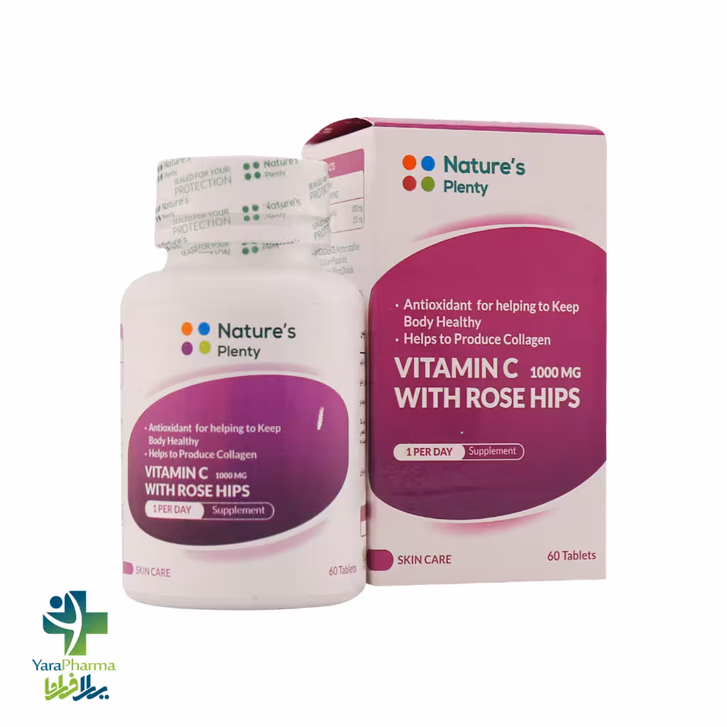 قرص ویتامین C 1000 میلی گرم و رز هیپس نیچرز پلنتی 60 عدد