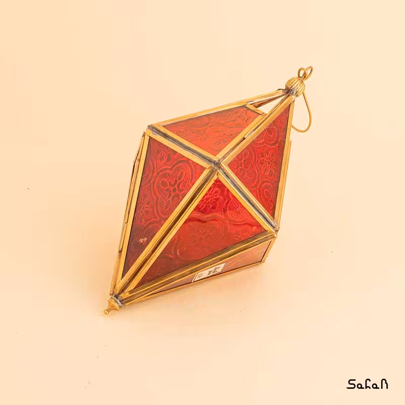 شمعدان برنجی شیشه ای هندی