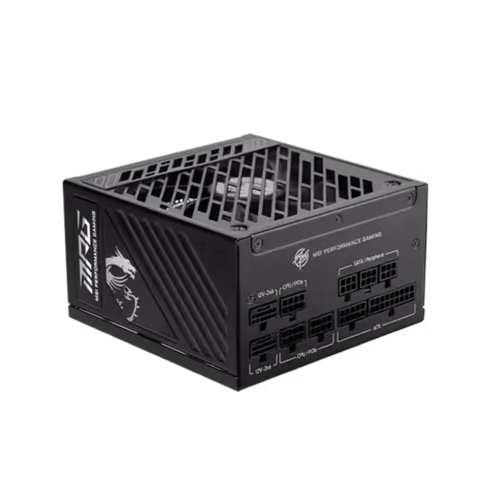 منبع تغذیه کامپیوتر MSI مدل MPG A1250GS PCIE5، با توان 1250 وات و استاندارد 80 Plus Platinum