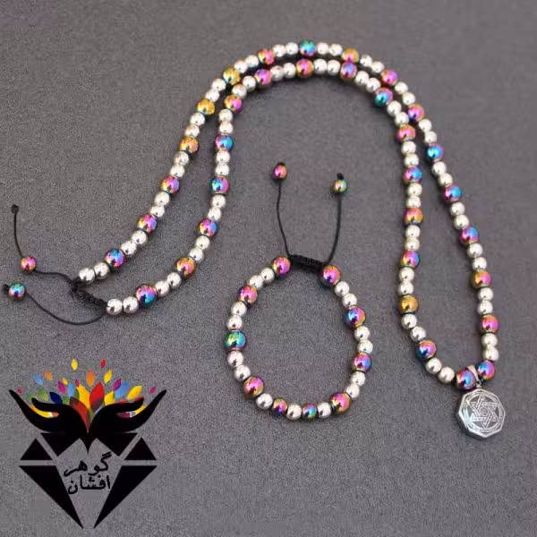 ست دستبند و گردنبند حدید با آویز حدید ستاره سلیمان و عین علی کد NS_1058