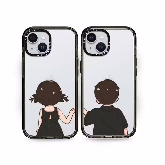 قاب شفاف چاپی سفارشی به اسم دلخواه (کد 0196) مدل Black couple - کاپل مشکی برای آیفون