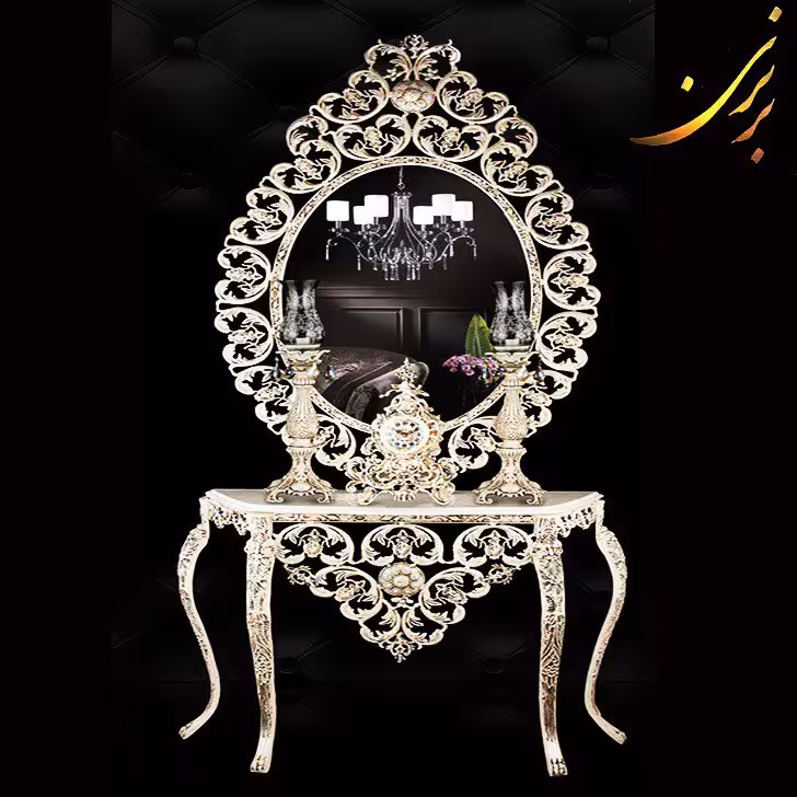 آینه کنسول آلیاژ با ساعت و شمعدان کد 73