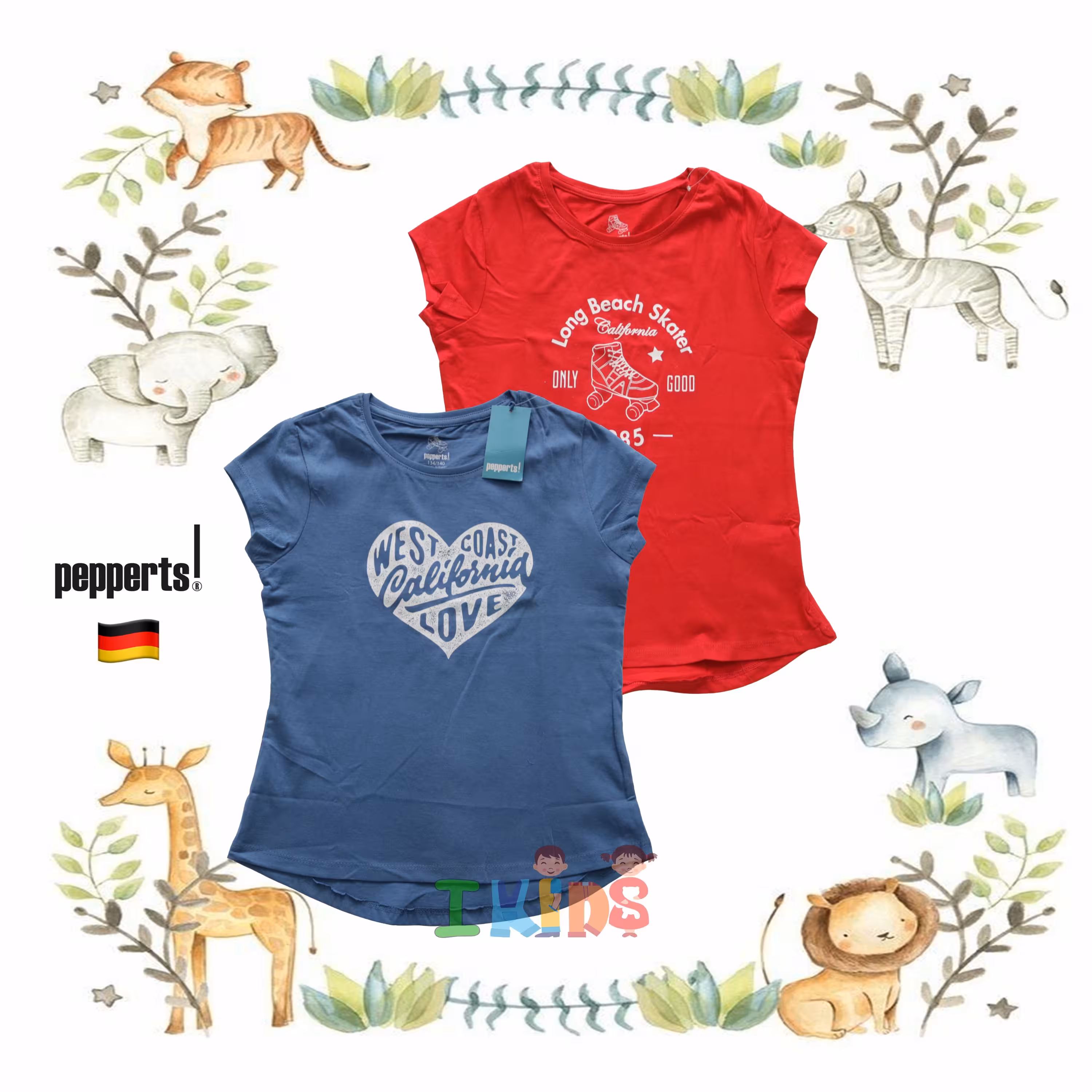 پک دو عددی تی شرت قرمز آبی دخترانه برند پیپرتس - pepperts آلمان