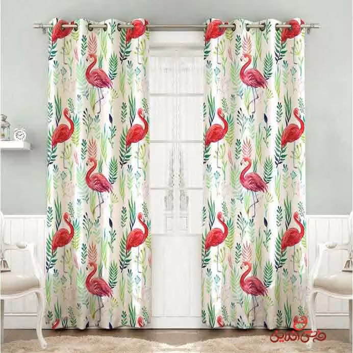 پرده 2عددی طرح فلامینگو های صورتی کد 2708/2