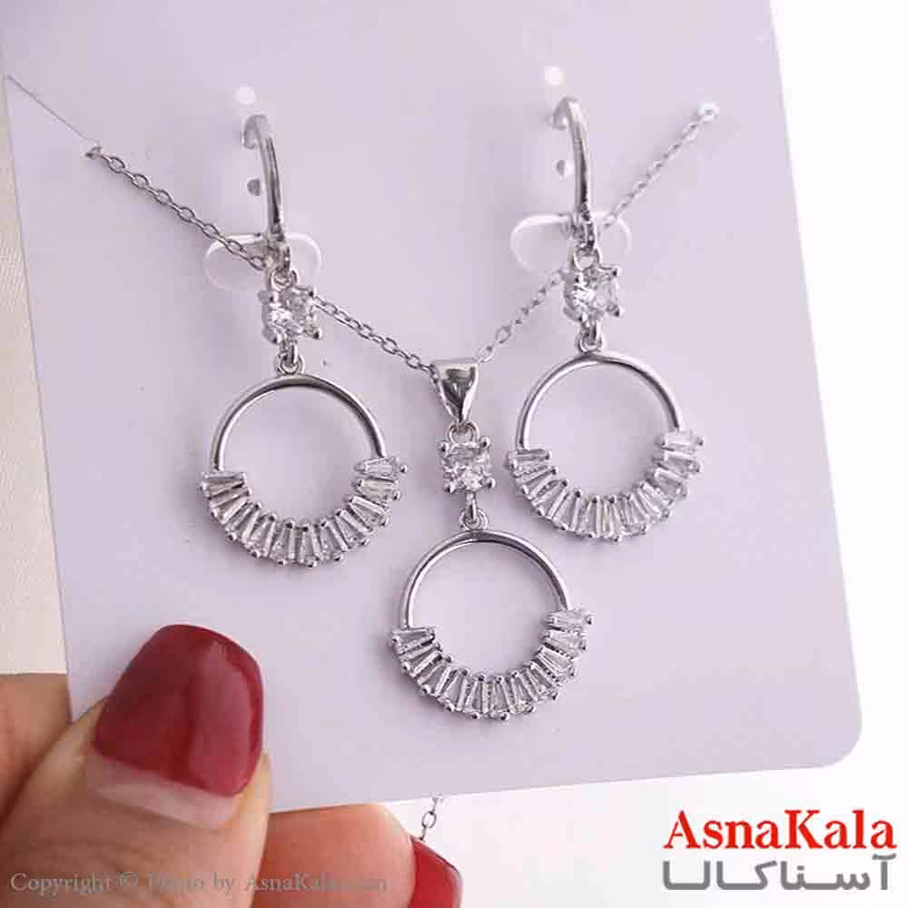 نیم ست زنانه شامل گردنبند و گوشواره استیل مدل حلقه جواهری  کد NIM14857W