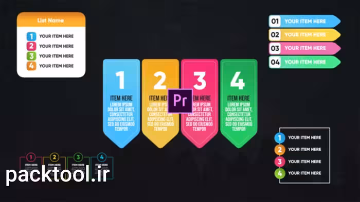 دانلود پروژه آماده پریمیر پرو لیست اینفوگرافیک رنگی Infographic Colorful Lists - پک تول