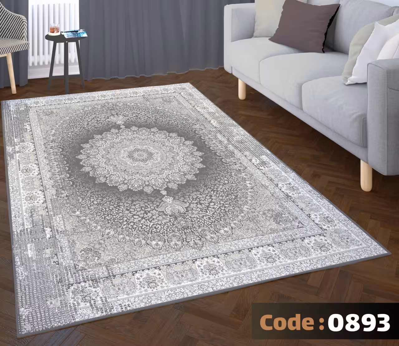 کاورفرش روفرشی دورکشدار گوشه لیفه ای طوسی کرم کد 0893