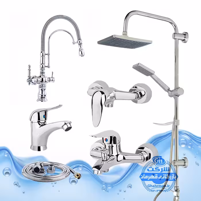 ست 6 عددی شیرآلات مدل قهرمان | شیر ظرفشویی دومنظوره کلاسیک فنری بیزانس   شیر روشویی   حمام   توالت   شلنگ توالت   علم دوش اتومات مربع | کروم براق