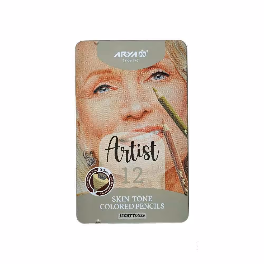 مداد رنگی12رنگ جعبه فلزی حرفه ای /آرتیست(رنگ پوست روشن ) آریا کد 3908