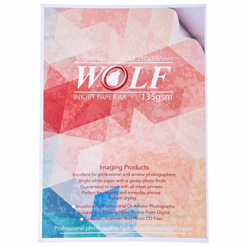 کاغذ گلاسه چسبدار 135 گرم ولف سایز A4 | چاوه