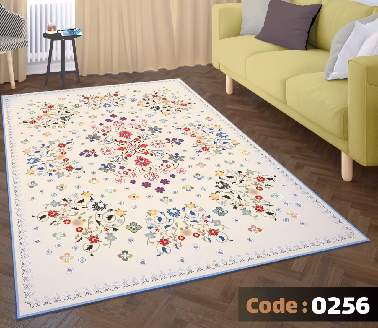 کاورفرش روفرشی دورکشدار گوشه لیفه ای کرم  قهوه ای کد 0256