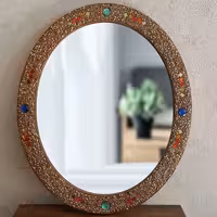 قاب آینه بیضی چوبی کارشده با نگین (تک نسخه) 