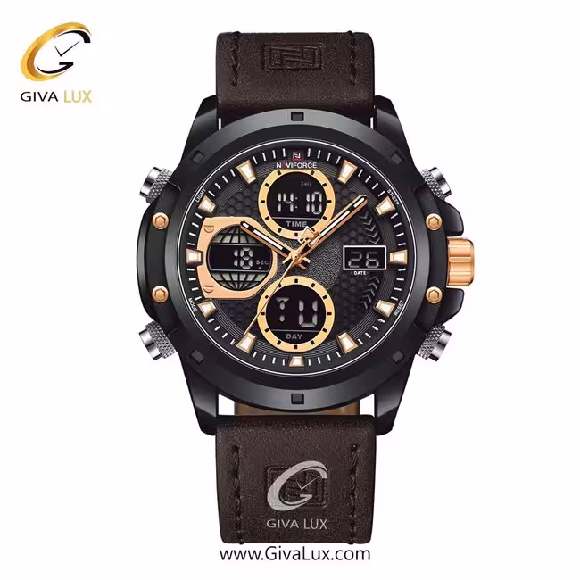 ساعت مچی مردانه بند چرمی قهوه‌ای ناوی فورس (نیوی فورس) کد NF9225-B/RG/D.BN