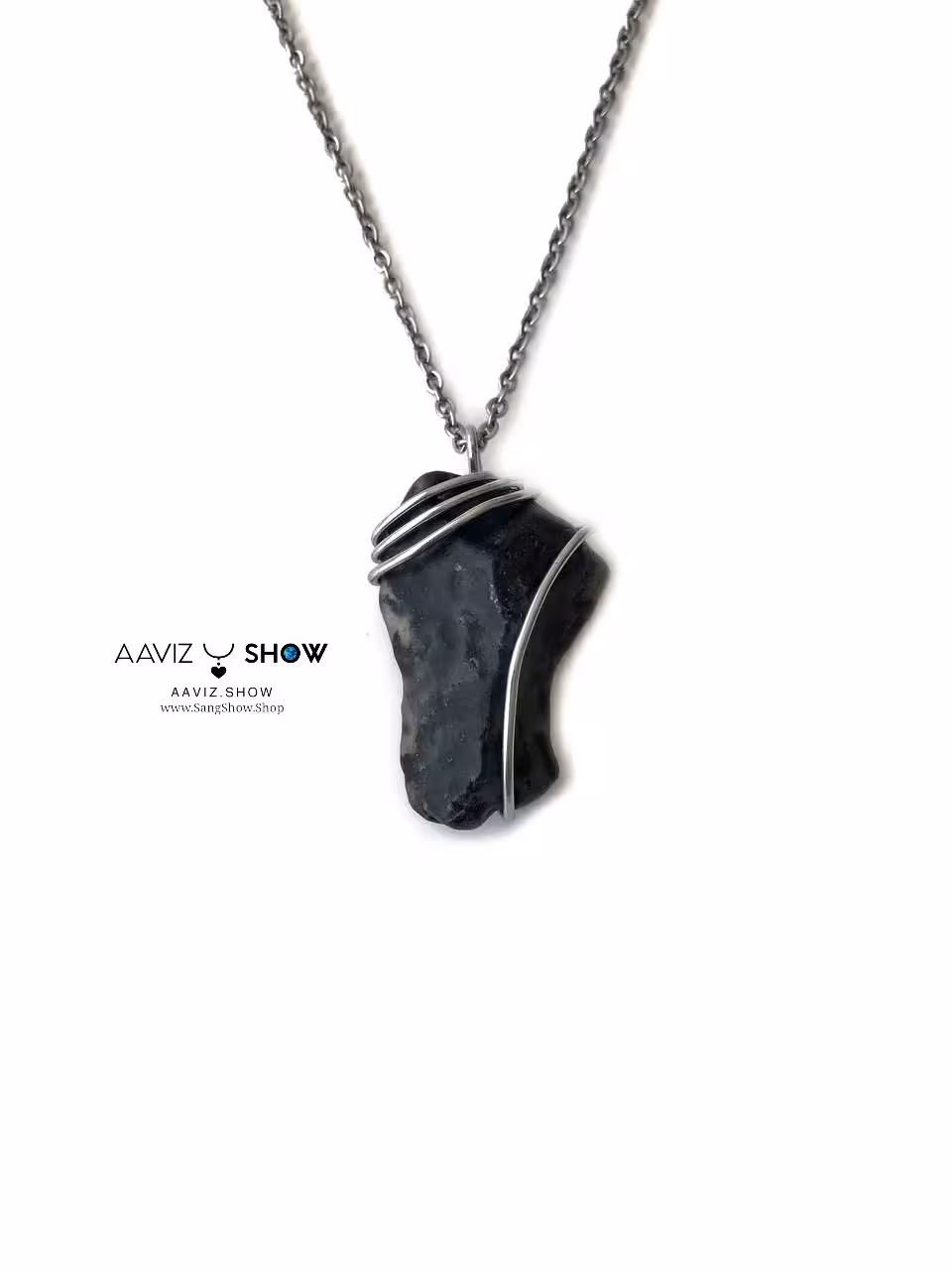 گردنبند عقیق سیاه شجر دار نمونه استثنایی و راف و معدنی A524