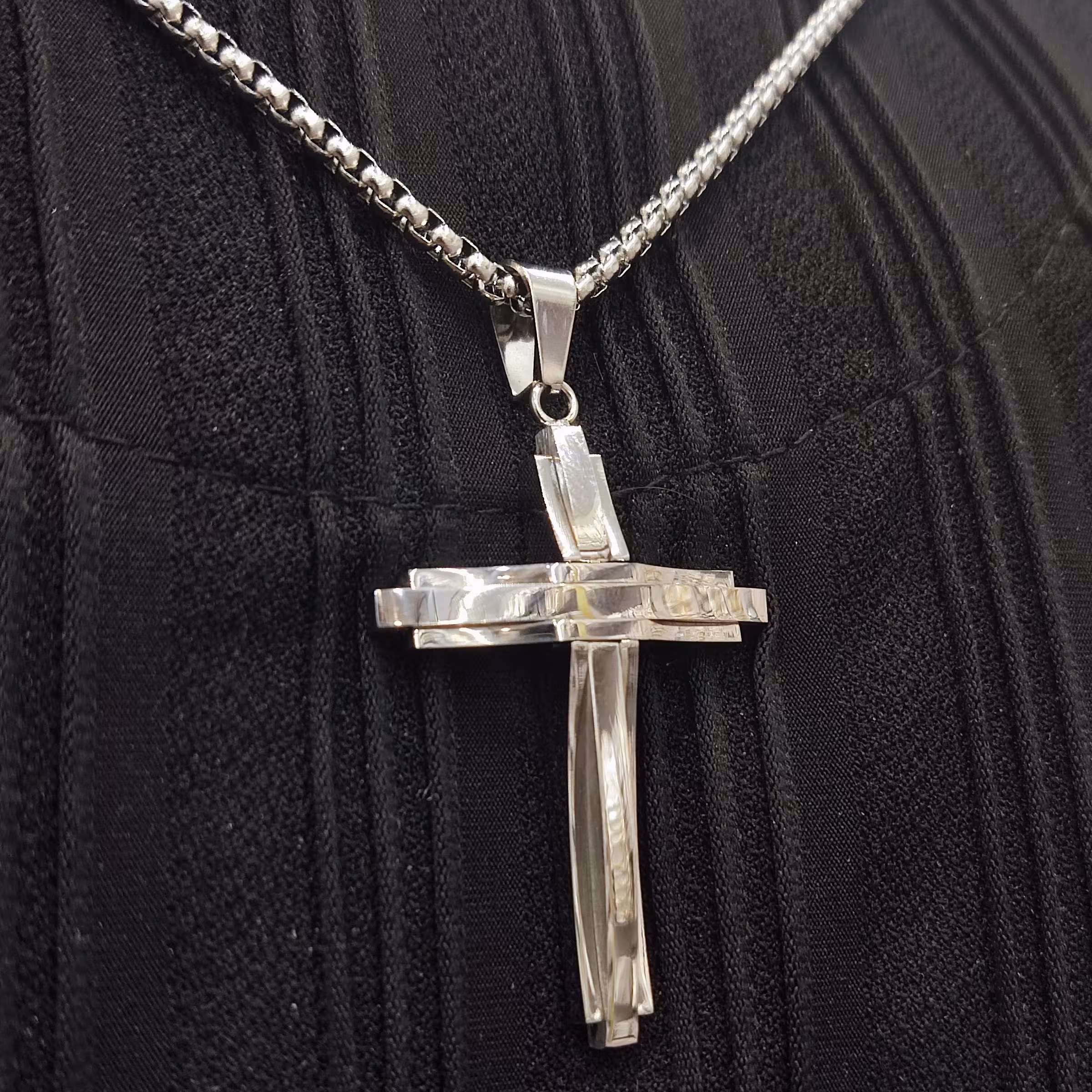 پلاک صلیب الماسی استیل بدون زنجیر