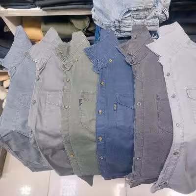 پیراهن کتان پنبه اعلا شست رفته دو جیب