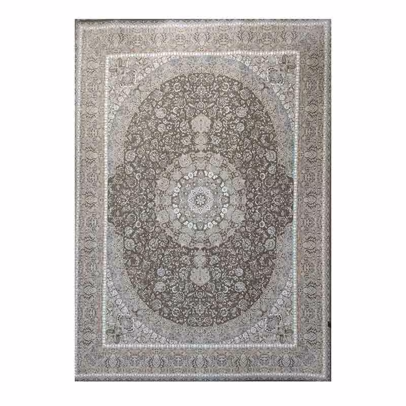 فرش گل برجسته 1200 شانه کاشان کد 12161 زمینه نسکافه ای