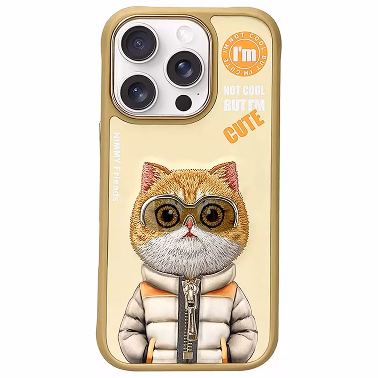 قاب گوشی آیفون 16 پرومکس طرح گربه با عینک و لباس واقعی نیمی 05