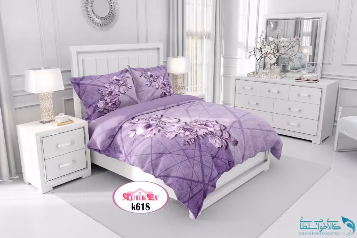 روتختی طرح گلدار بنفش دونفره برند Turkev کد K618