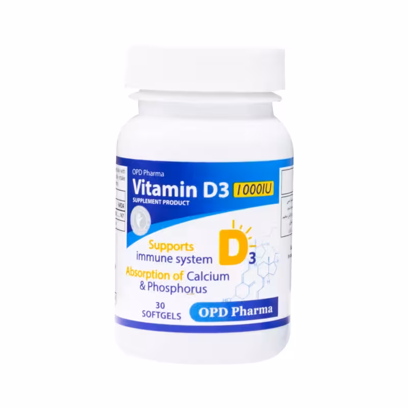 کپسول ژلاتینی ویتامین د3 1000 واحد 60 عددی او پی دی فارما