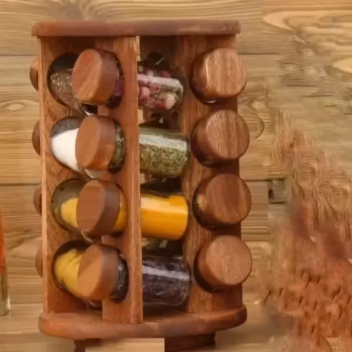 جا ادویه ایستاده گرد گردان 16 تایی چوب رنگ تیره ( چوب آکاسیا) کد 991610 لوناوود