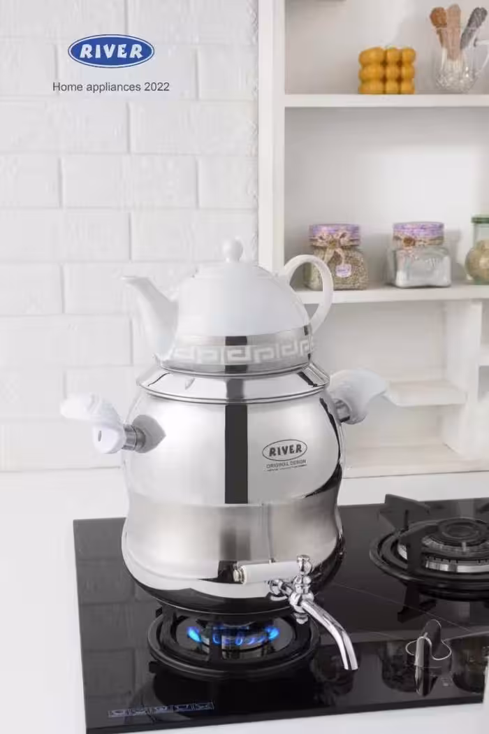 کتری قوری استیل شیر دار کمر باریک نقره ای ریور 2141