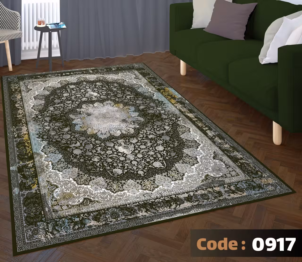 کاورفرش روفرشی دورکشدار گوشه لیفه ای لاکی ، آبی و متنوع کد 0917