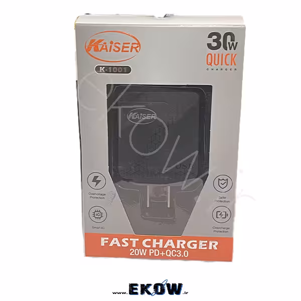 اداپتور 30 وات کایزر 2 پرت type c و usb مدل k1001