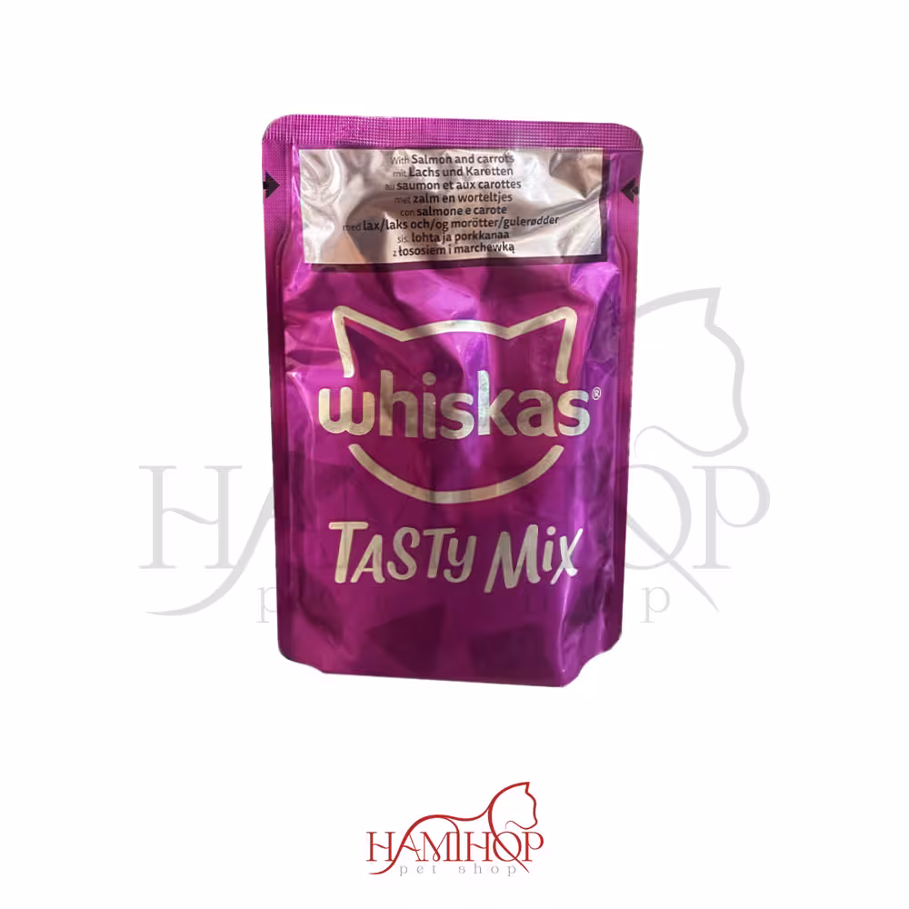 پوچ گربه بالغ ویسکاس با طعم سالمون در سس وزن85 گرم ا Whiskas Pouch Adult Wet Cat Food With salmon In Gravy