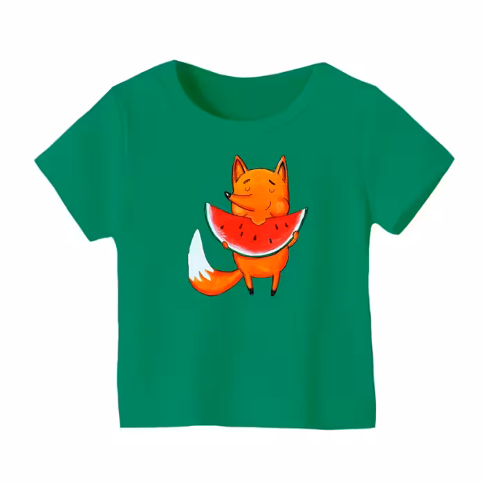 تی شرت آستین کوتاه بچگانه مدل روباه و هندوانه یلدایی رنگ سبز