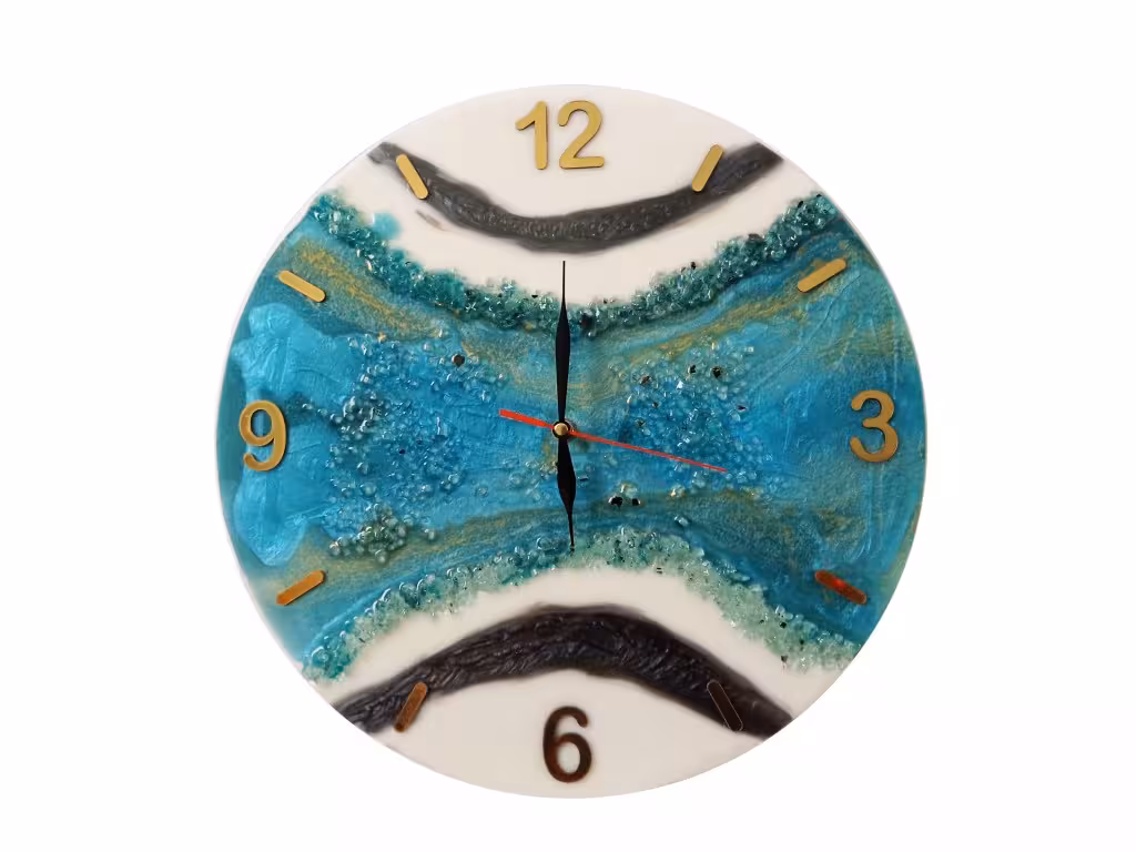 ساعت دیواری رزینی ( طرح آبی سفید کریستالی ) قطر 40 سانتی متر