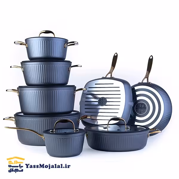 سرویس قابلمه 14 پارچه طرح آلما دسته استیل درب سیلیکون