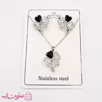 نیم ست زنانه جواهری مدل گل نقره ای و قلب مشکی کد 228
