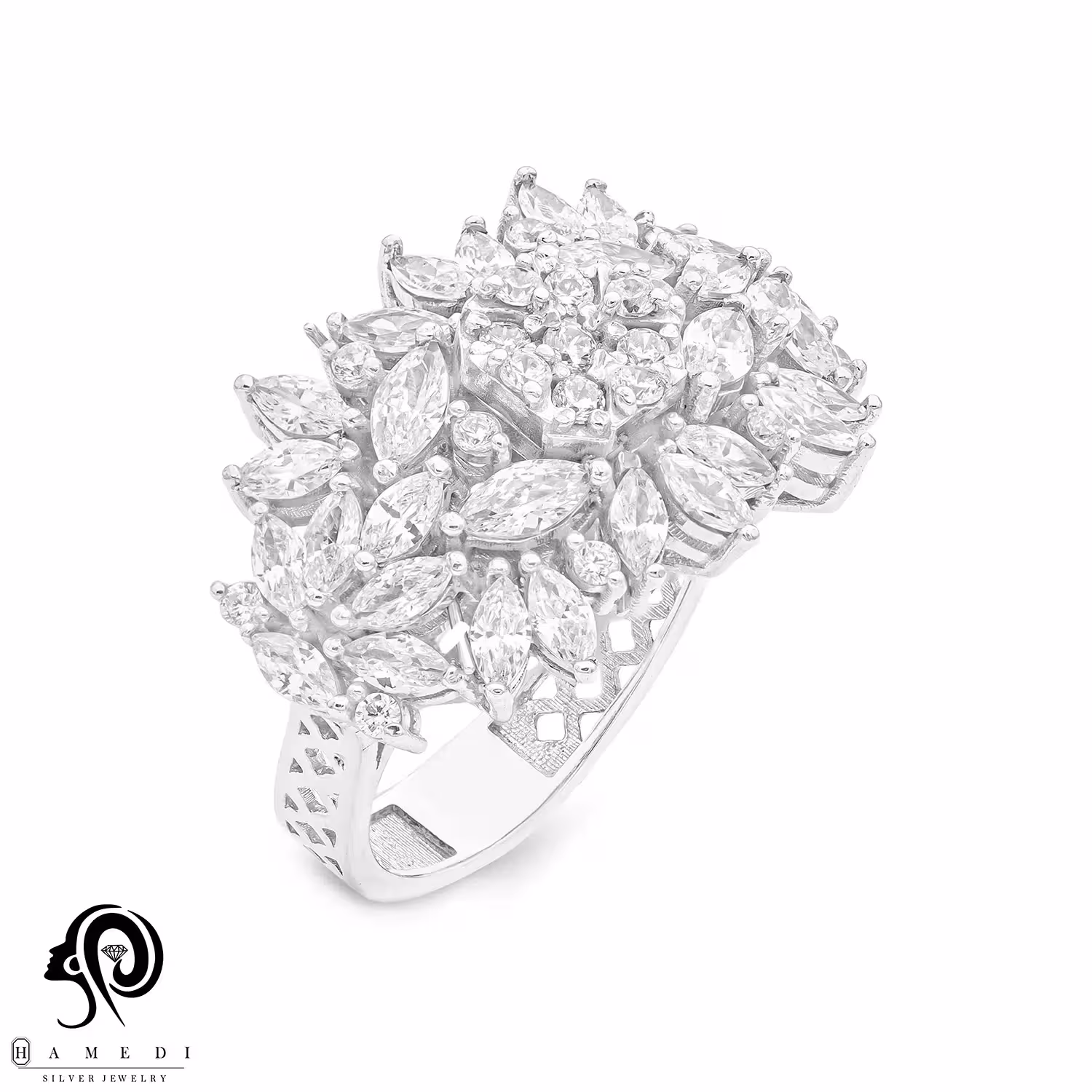 انگشتر نقره زنانه مجلسی جواهری مدل RIL K7