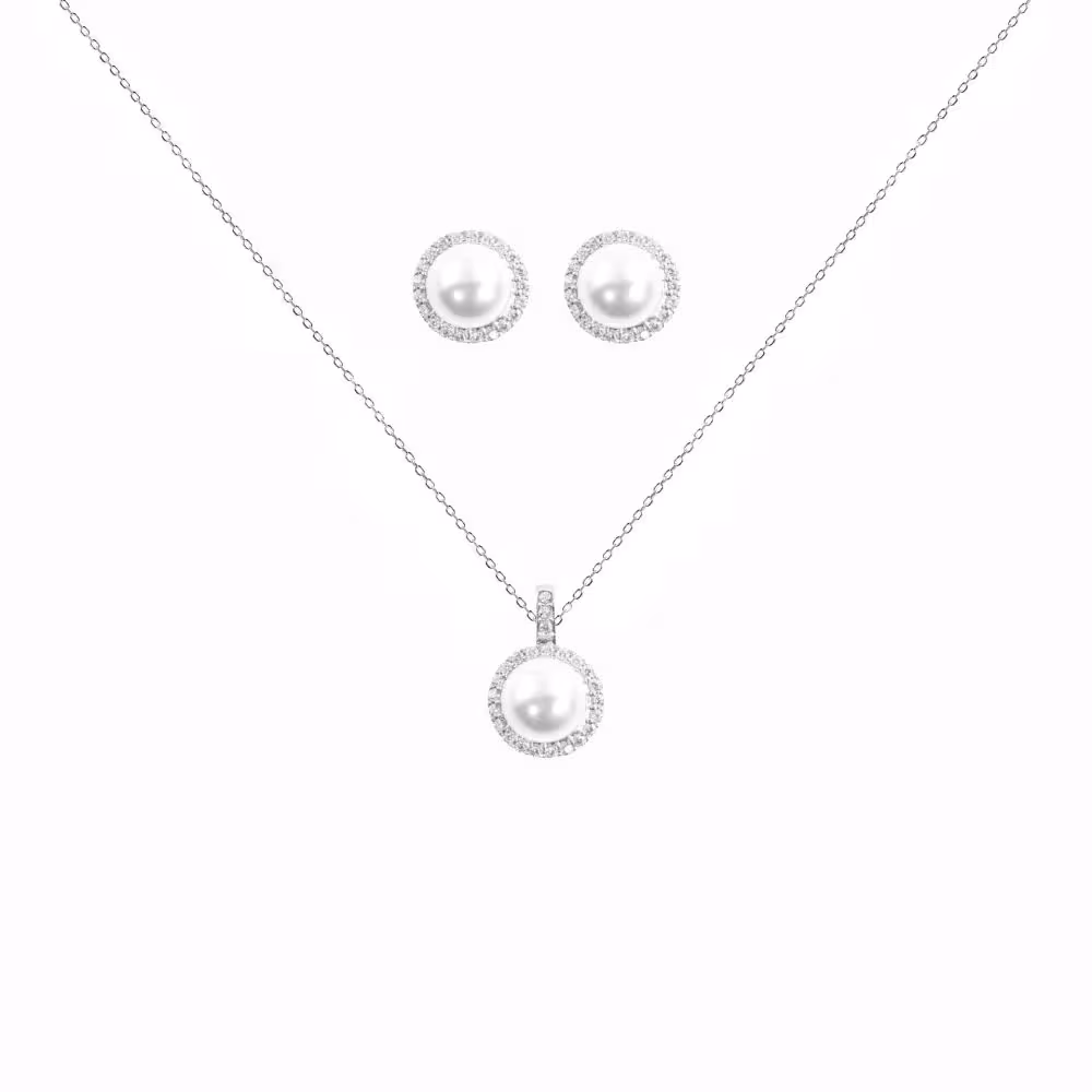 نیم ست نقره زنانه و دخترانه مروارید دار مدل NI Y3