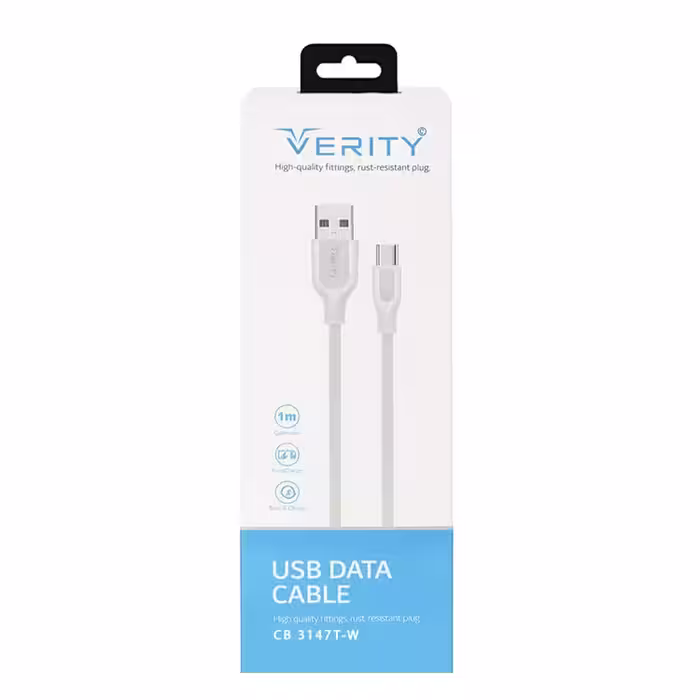 کابل دیتا و شارژ Type-C VERITY مدل 3147 سفید