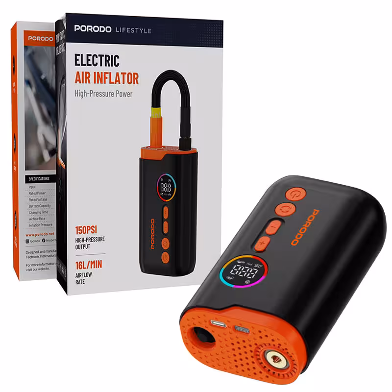 پمپ باد و چراغ قوه شارژی پرودو مدل Porodo lifestyle electric air inflator PD-lfs181