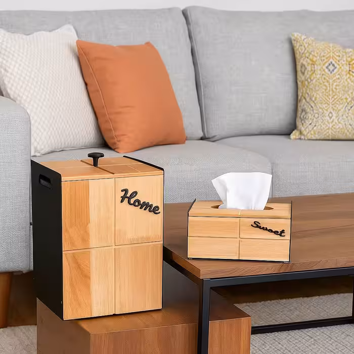 جا سطل و دستمال چوب و فلز