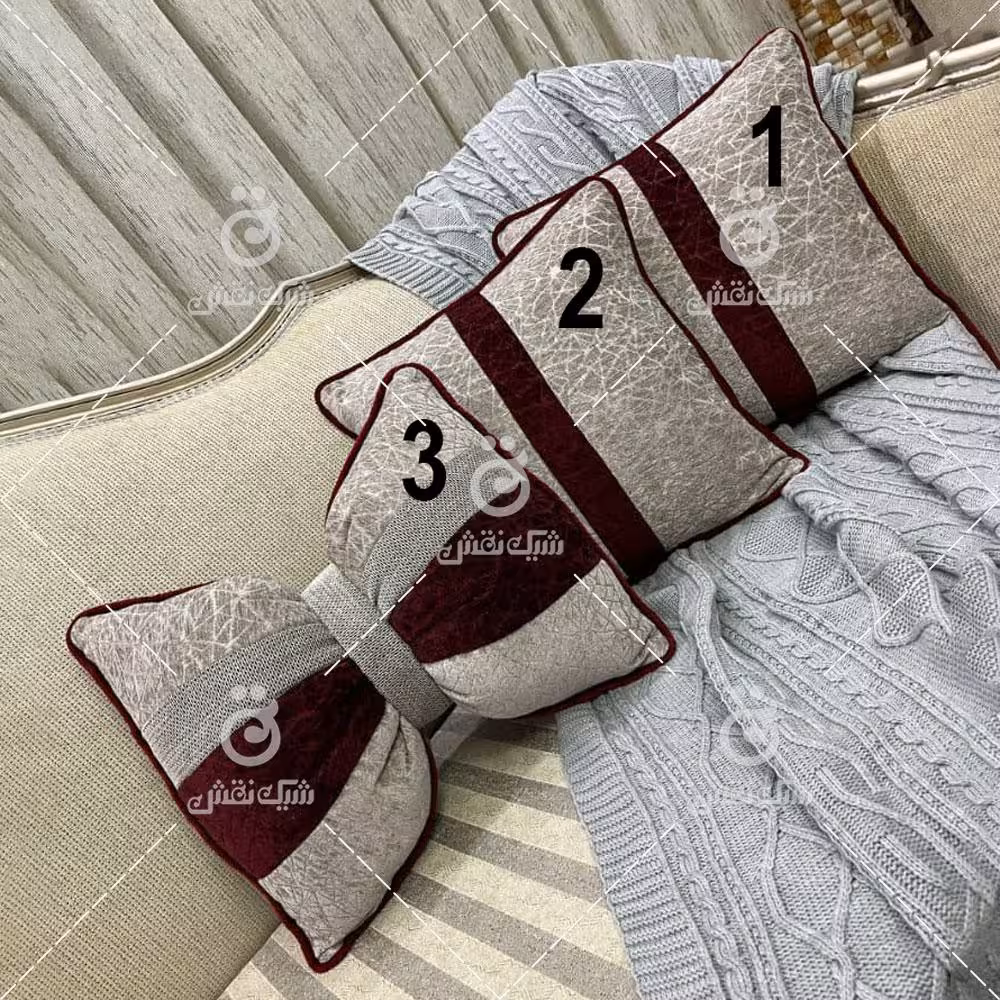 کاور کوسن مخمل طرح شهرزاد کد 7 (طوسی روشن و زرشکی)