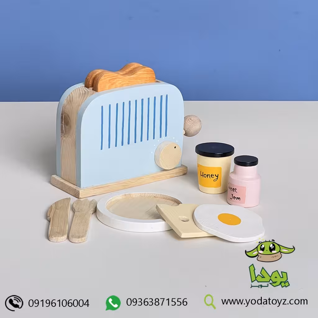 اسباب بازی توستر چوبی رنگ آبی