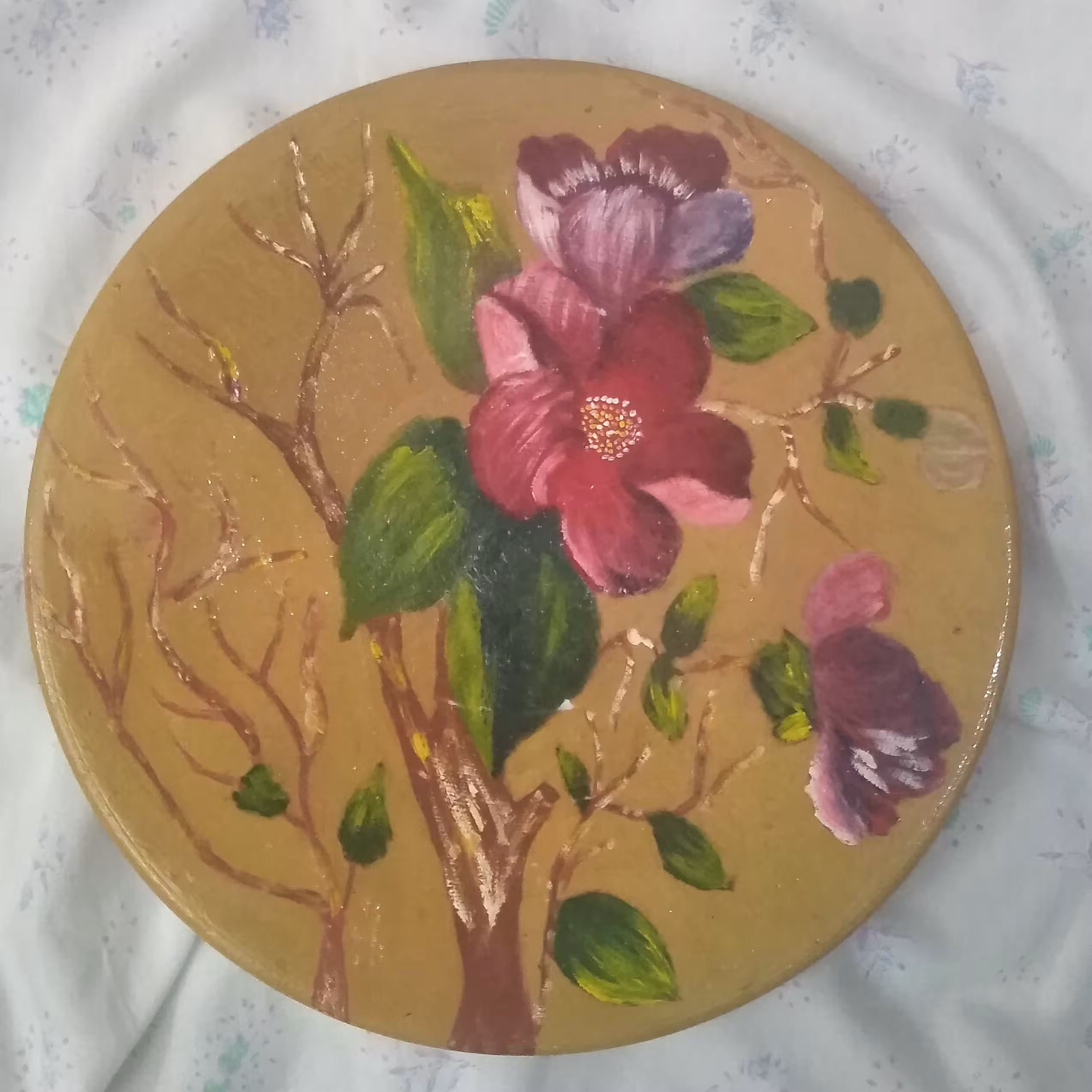 نقاشی سفال رنگ روغن طرح گل