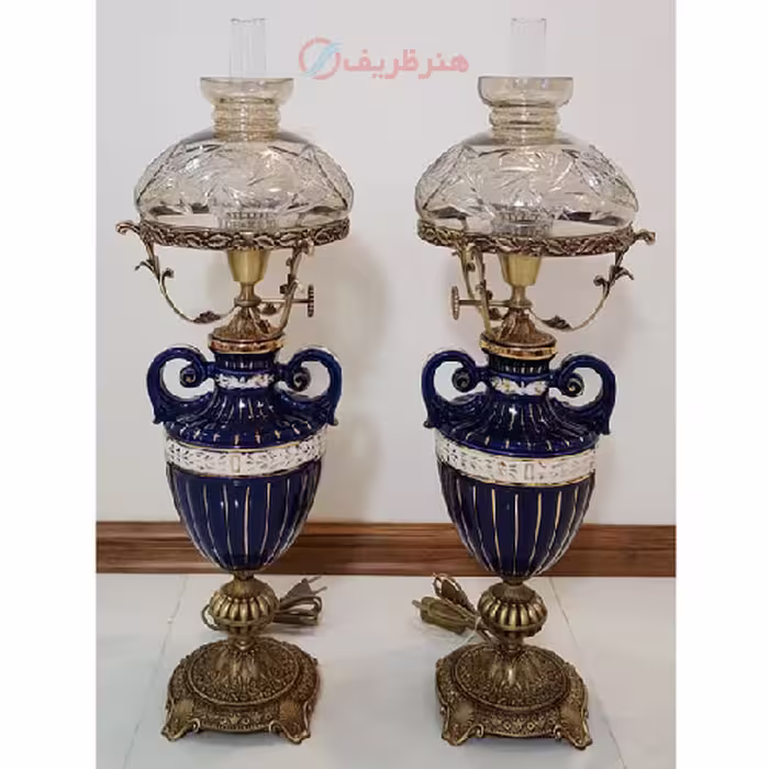 چراغ قالپاقی ستون گلدانی دسته دار مدل شیشه ای