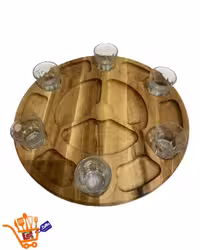 شات پلیت گردان 6 تایی گرد چوب گردو به همراه لیوان