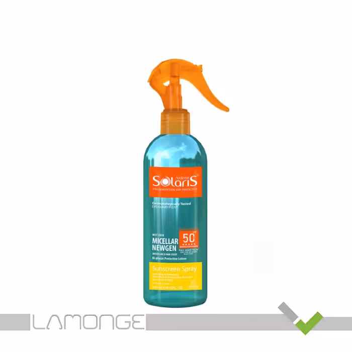 اسپری ضد آفتاب دو فاز SPF50 آردن سولاریس مدل Micellar Newgen حجم 250 میلی لیتر