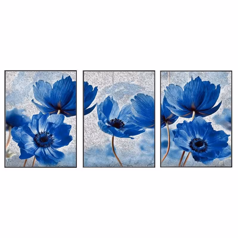 تابلو دکوراتیو پذیرایی طرح گل های ابی ..سایز  هر کدام از تابلو ها 40.60