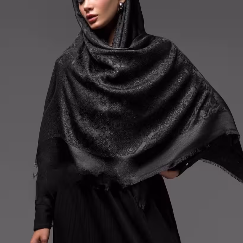 روسری نخ ابریشم ژاکارد لمه دار