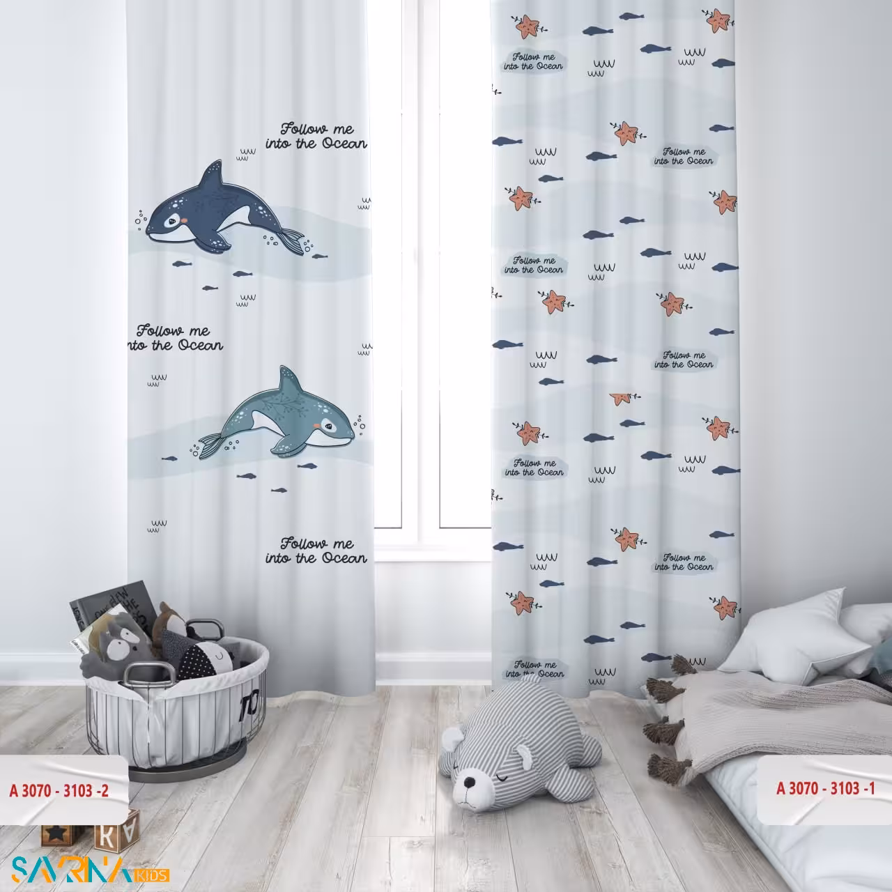 پرده پنلی بچگانه طرح دلفین کوچولو کد A3070