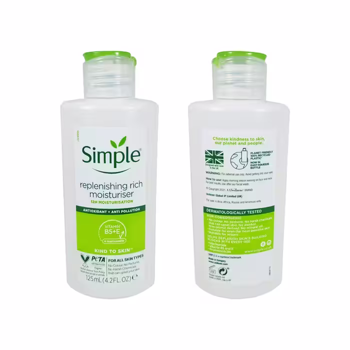 کرم آبرسانSimple مدلSkin Smoothing Actives rich حجم 125 میلی لیتر_اورجینال